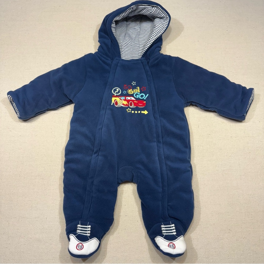 DISNEY BOYS Navy Blue CARS LIGHTENING McQueen SNOW SUIT Bunting 0-3 months